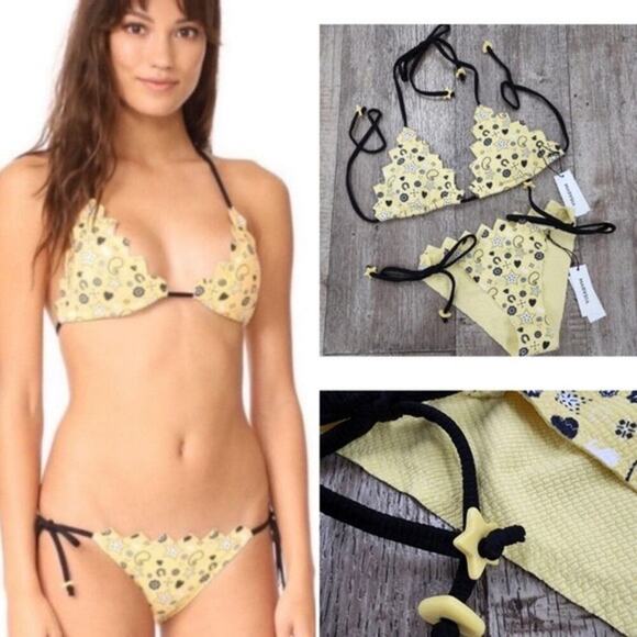 MARYSIA Honolulu Triangle Bikini Top Yellow Black & White XS​ - Picture 1 of 6
